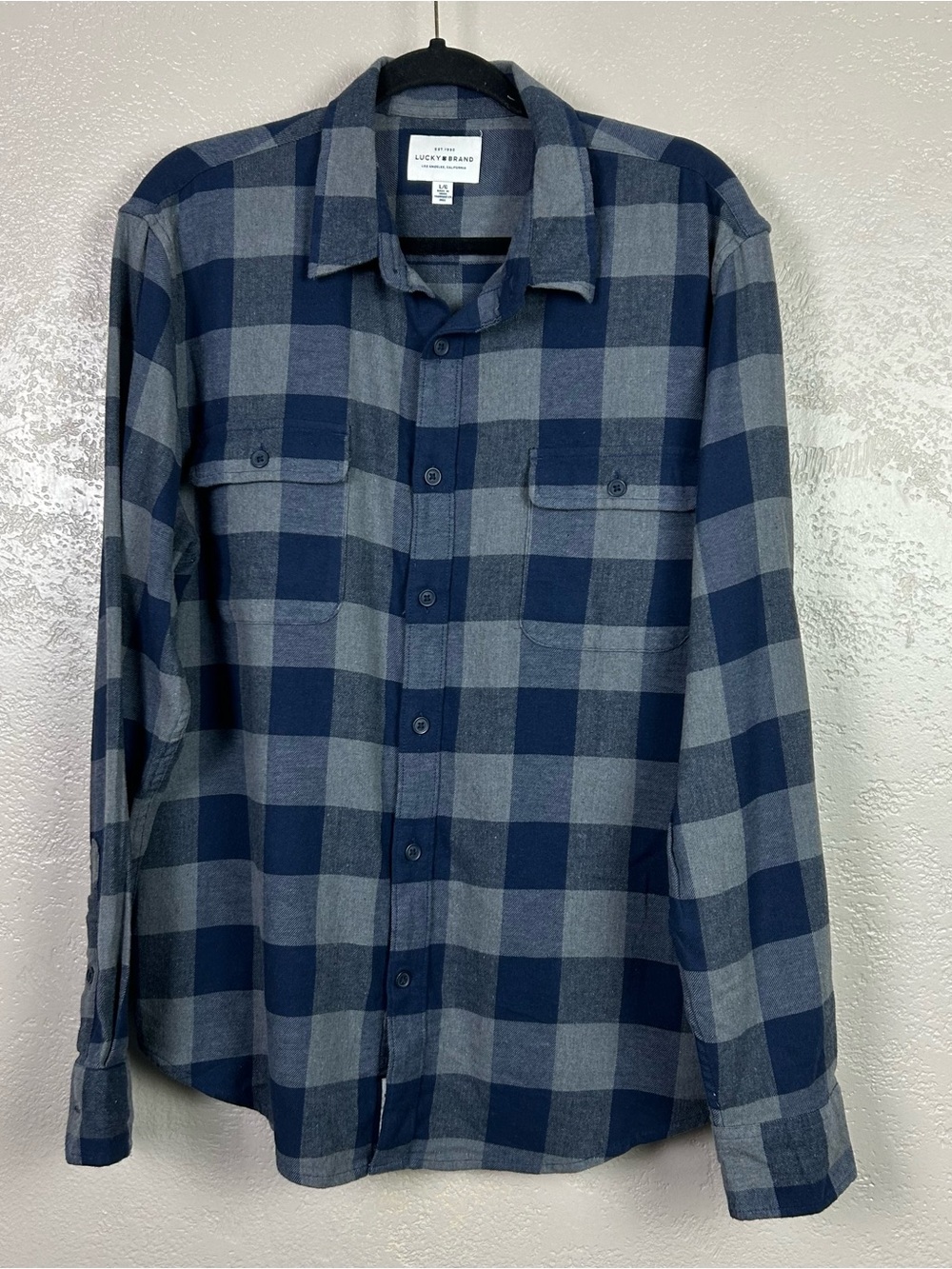 Lucky Brand Navy and Gray Check Button-Down Shirt